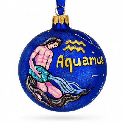 Aquarius Zodiac Horoscope Sign Glass Ball Christmas Ornament 3.25 Inches