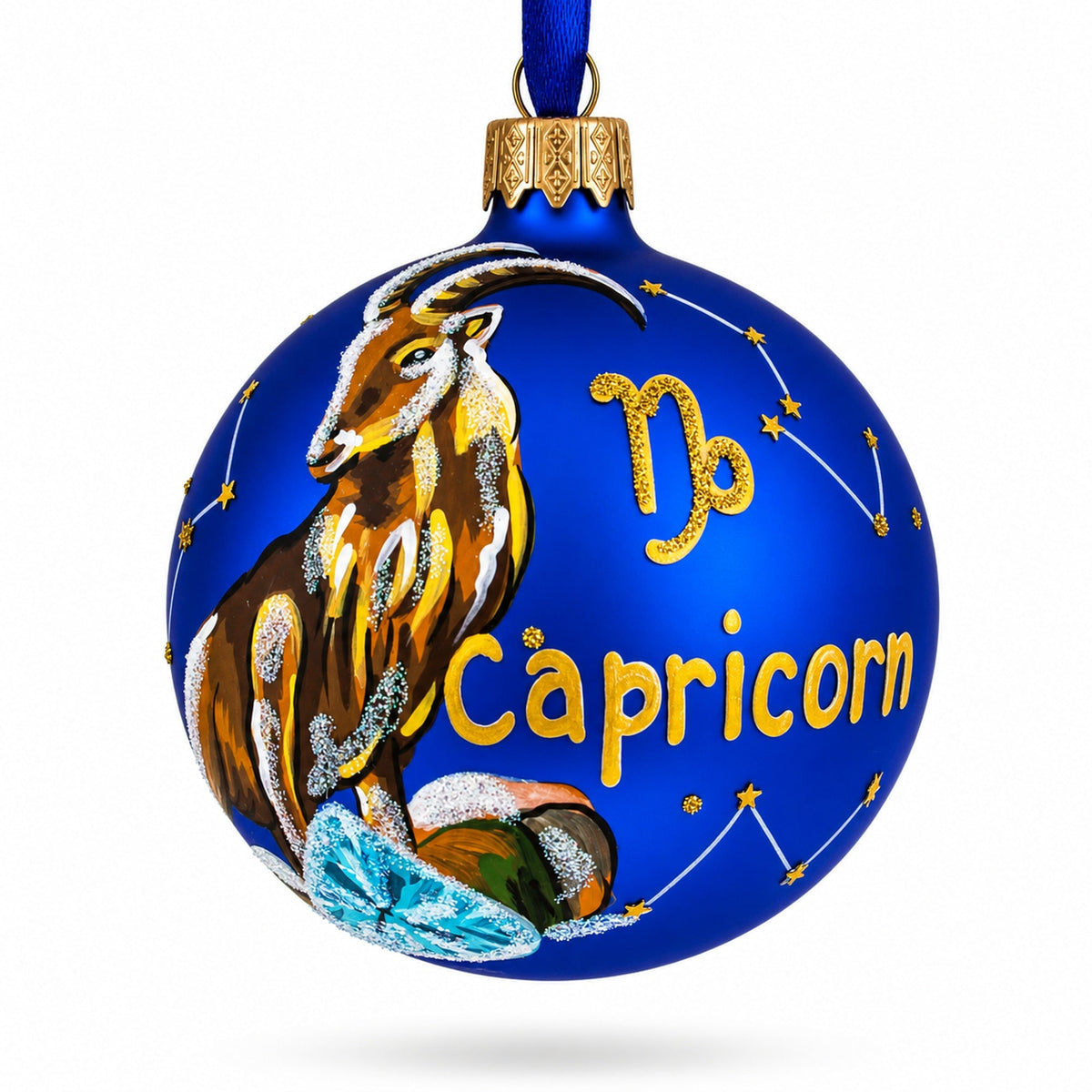 Capricorn Zodiac Horoscope Sign Glass Ball Christmas Ornament 3.25 Inches