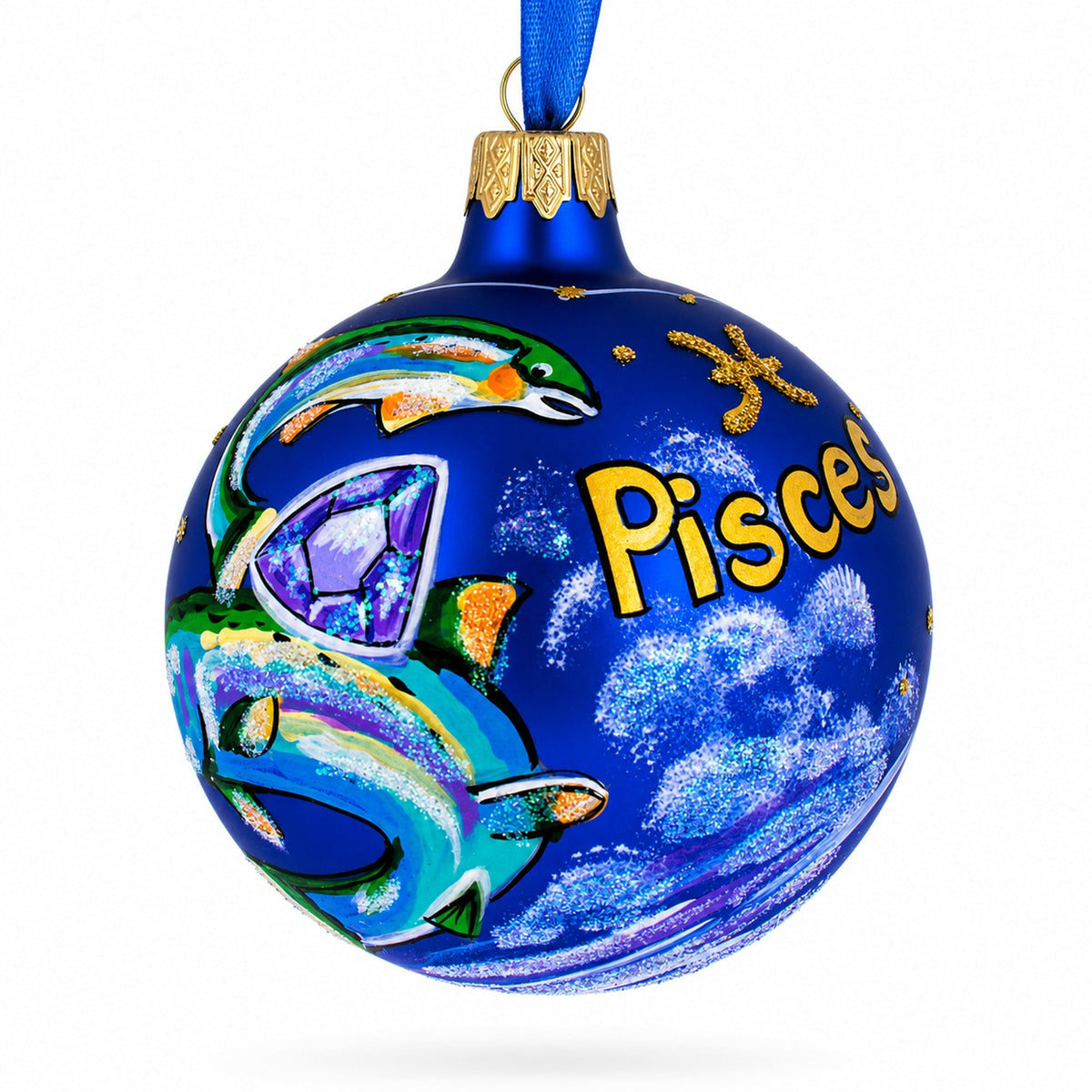 Pisces Zodiac Horoscope Sign Glass Ball Christmas Ornament 3.25 Inches