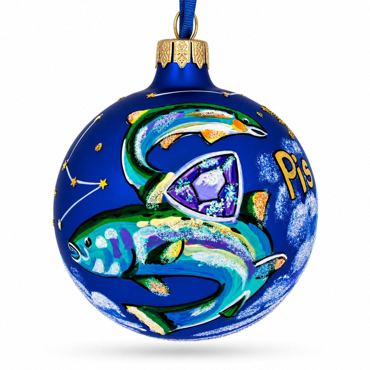 Pisces Zodiac Horoscope Sign Glass Ball Christmas Ornament 3.25 Inches