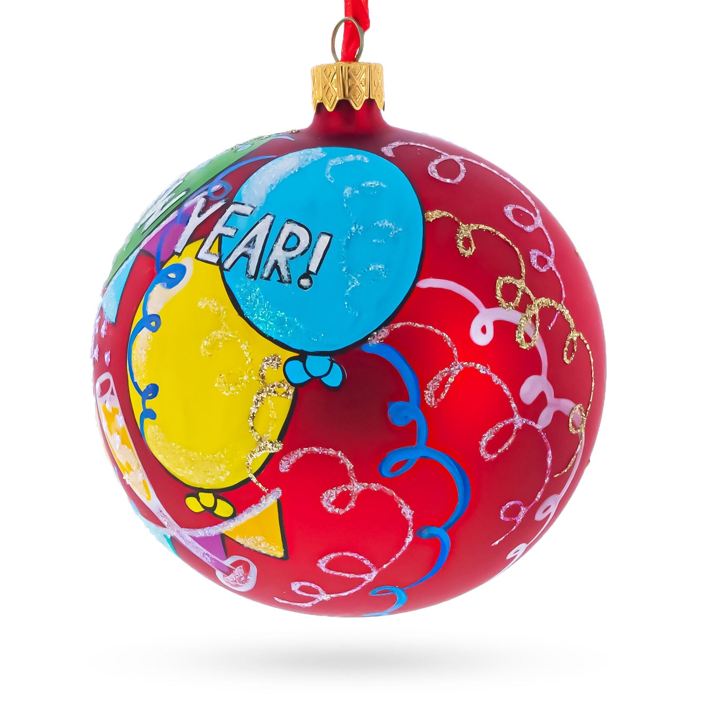 New Year Celebration Glass Ball Christmas Ornament 4 Inches