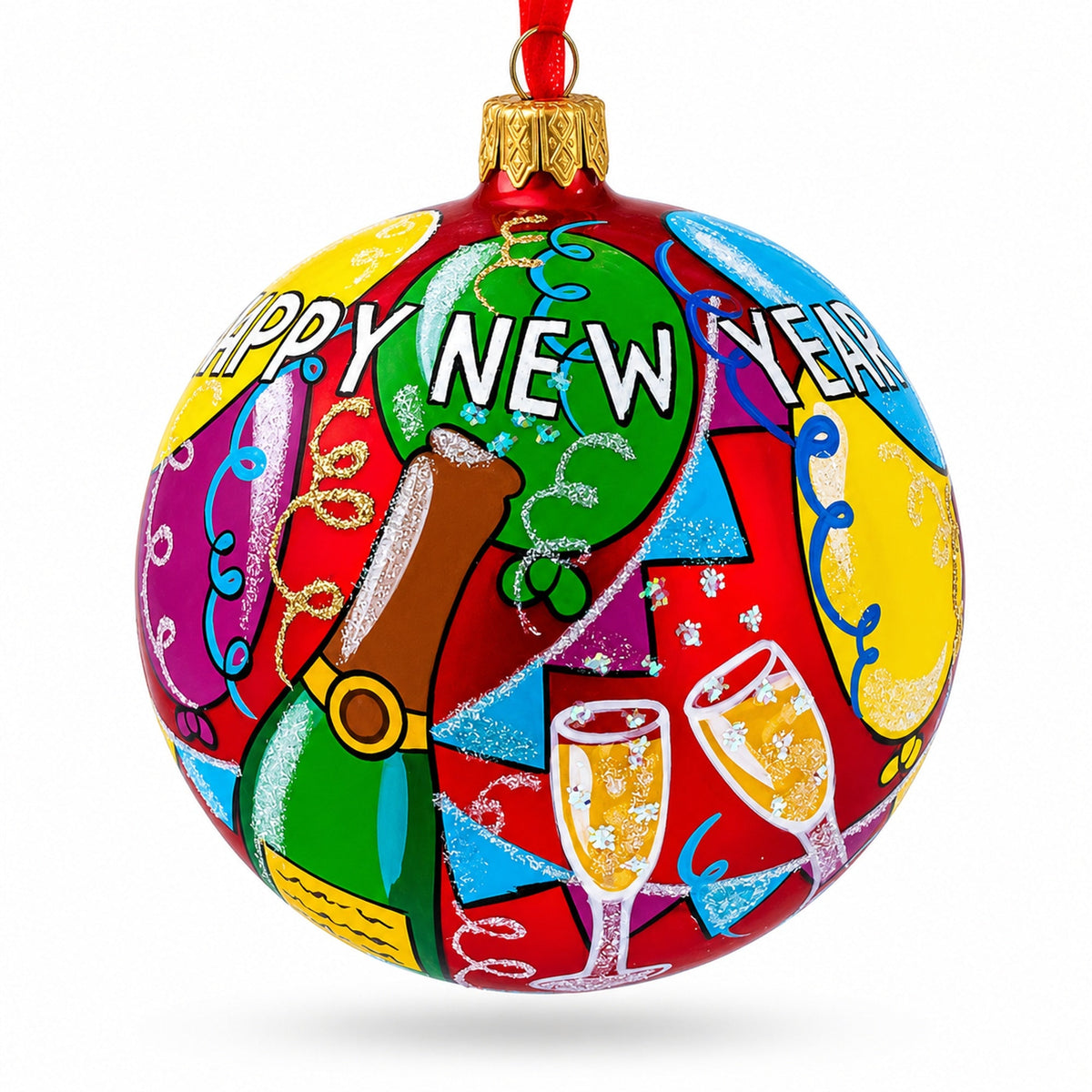 New Year Celebration Glass Ball Christmas Ornament 4 Inches