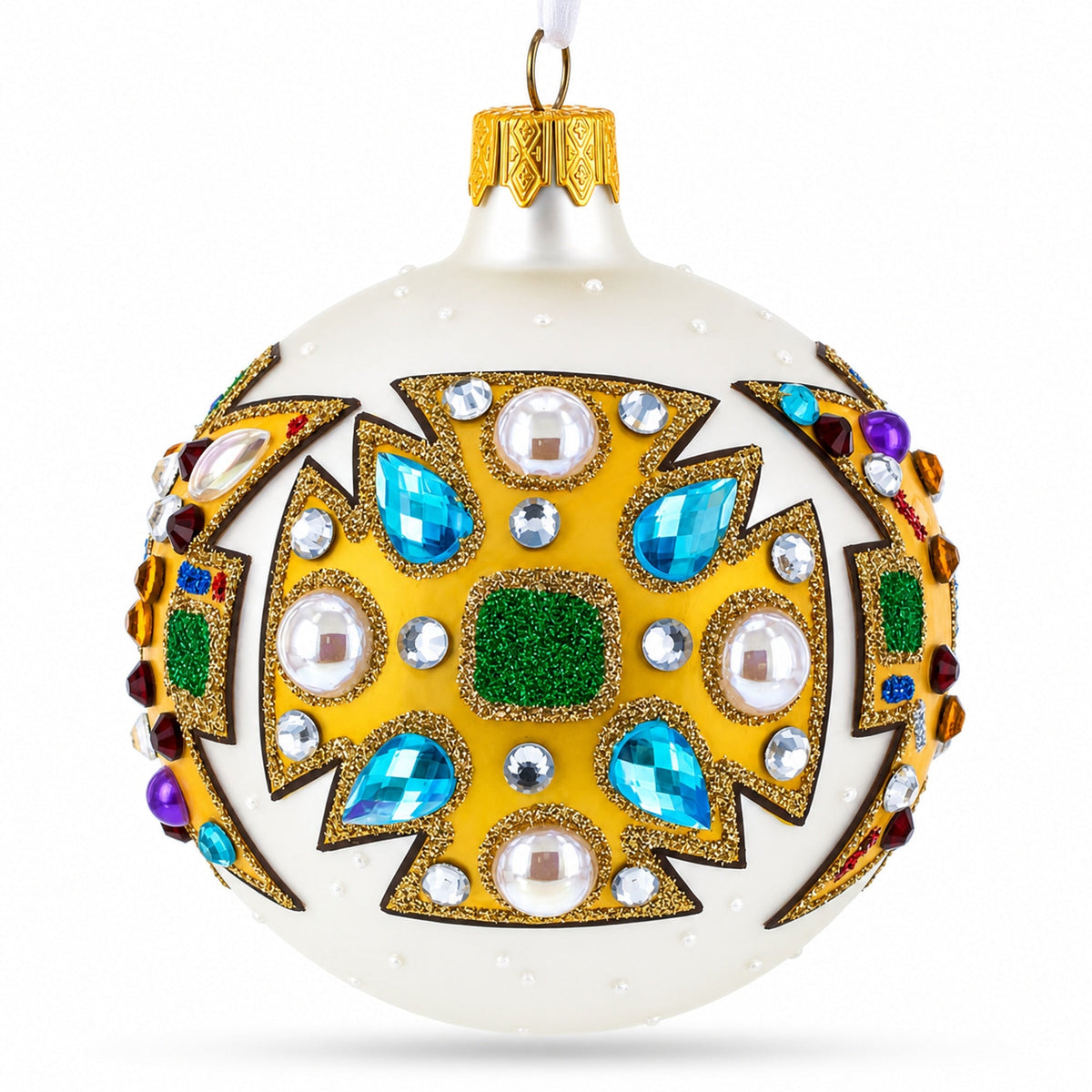 French Couturier-Inspired Bejeweled Elegance Glass Ball Christmas Ornament 3.25 Inches