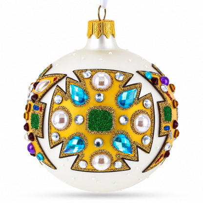 French Couturier-Inspired Bejeweled Elegance Glass Ball Christmas Ornament 3.25 Inches