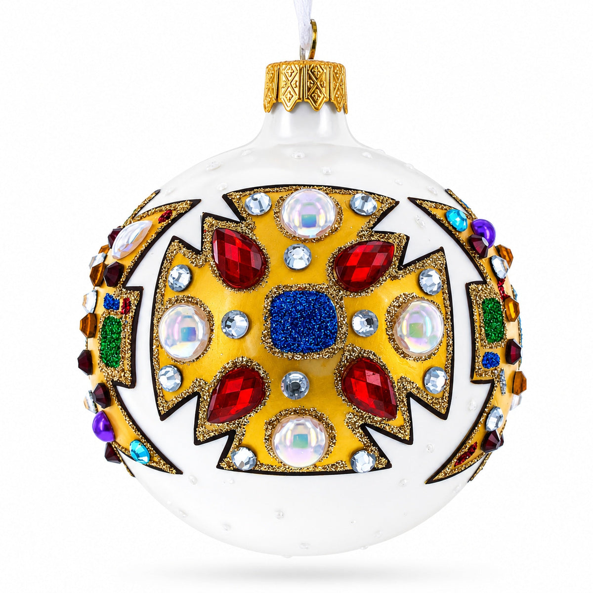 French Couturier-Inspired Bejeweled Elegance Glass Ball Christmas Ornament 3.25 Inches