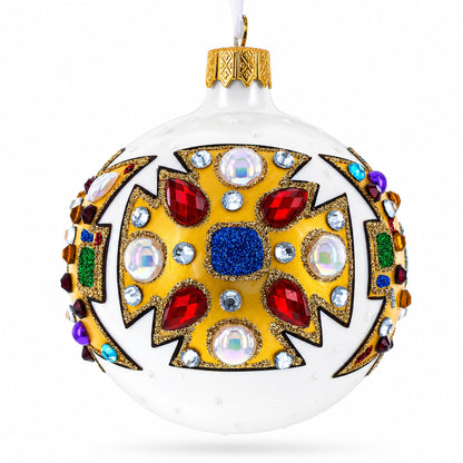 French Couturier-Inspired Bejeweled Elegance Glass Ball Christmas Ornament 3.25 Inches