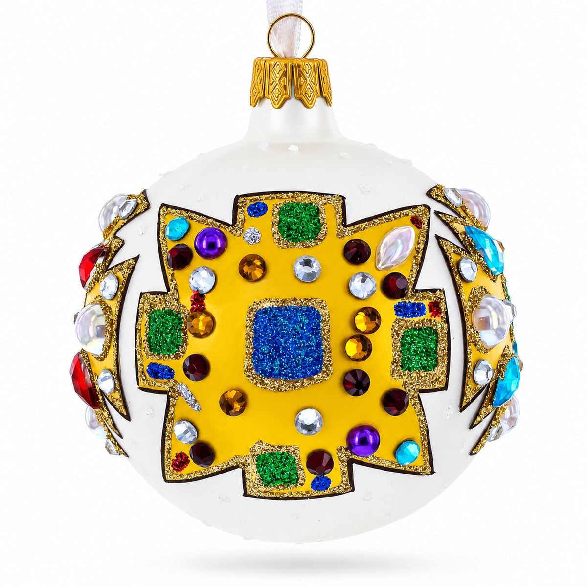 French Couturier-Inspired Bejeweled Elegance Glass Ball Christmas Ornament 3.25 Inches