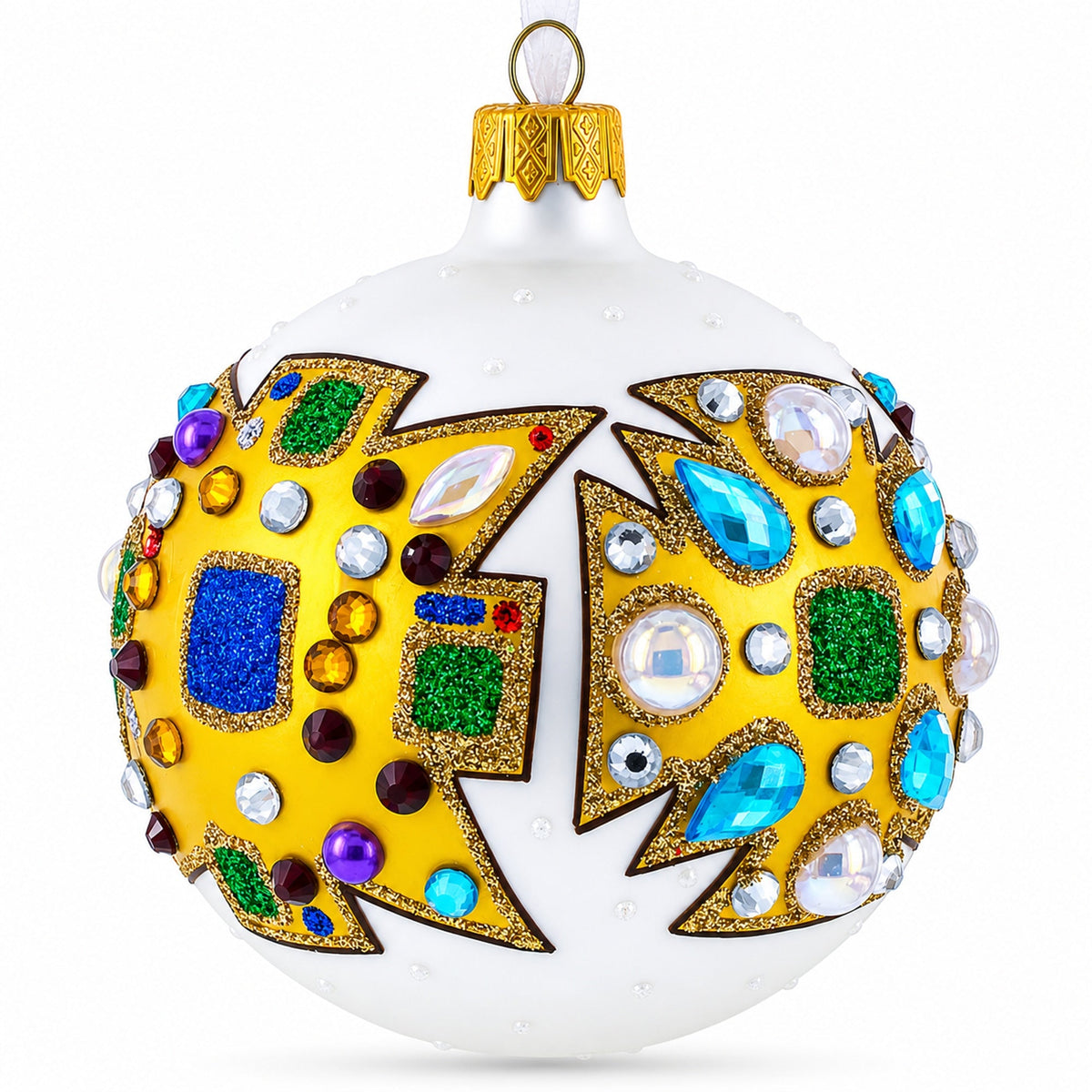 French Couturier-Inspired Bejeweled Elegance Glass Ball Christmas Ornament 3.25 Inches