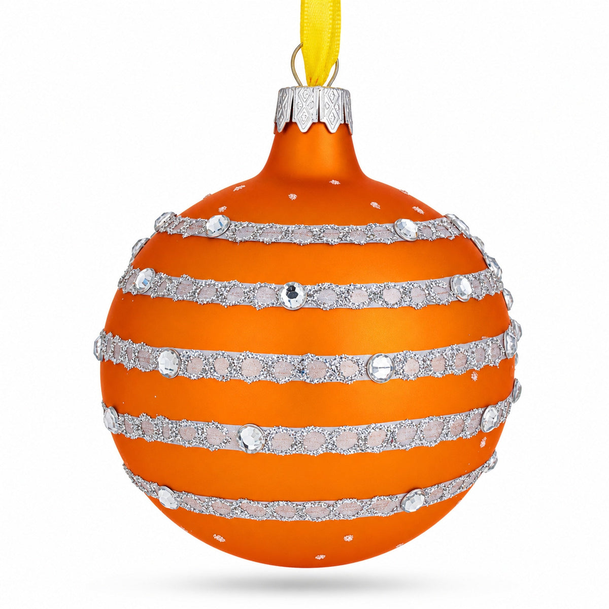 Italian Couturier Stars and Moons Design Glass Ball Christmas Ornament 3.25 Inches
