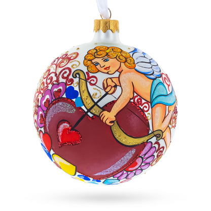 Cupid with Bow and Heart Glass Ball Christmas Ornament 4 Inches