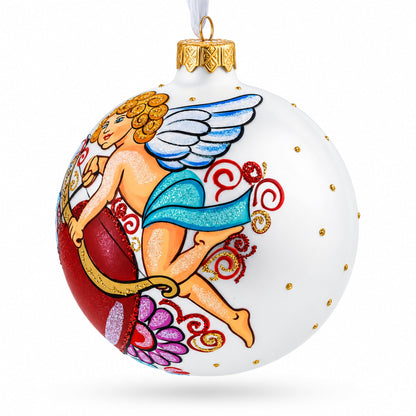 Cupid with Bow and Heart Glass Ball Christmas Ornament 4 Inches