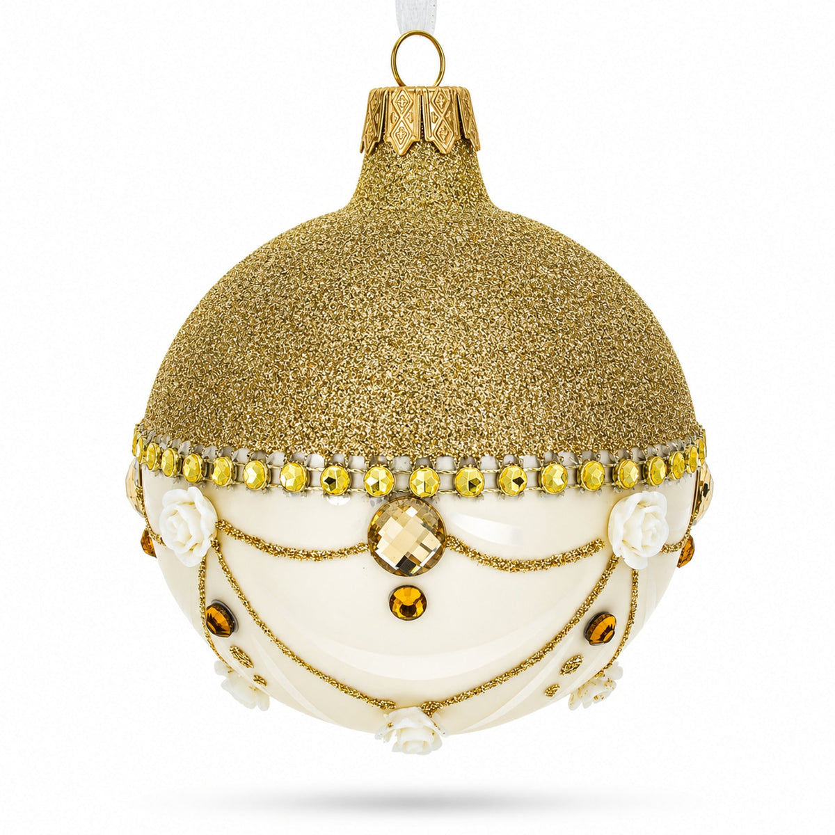 Opulent Golden Chandelier Elegance Glass Ball Christmas Ornament 3.25 Inches