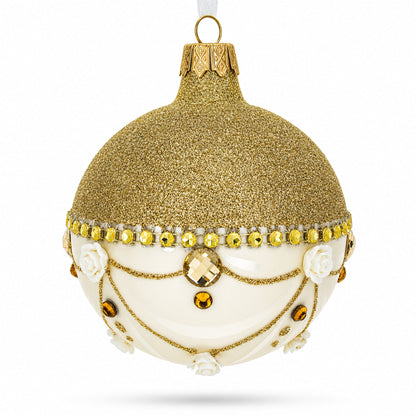 Opulent Golden Chandelier Elegance Glass Ball Christmas Ornament 3.25 Inches