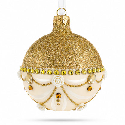 Opulent Golden Chandelier Elegance Glass Ball Christmas Ornament 3.25 Inches