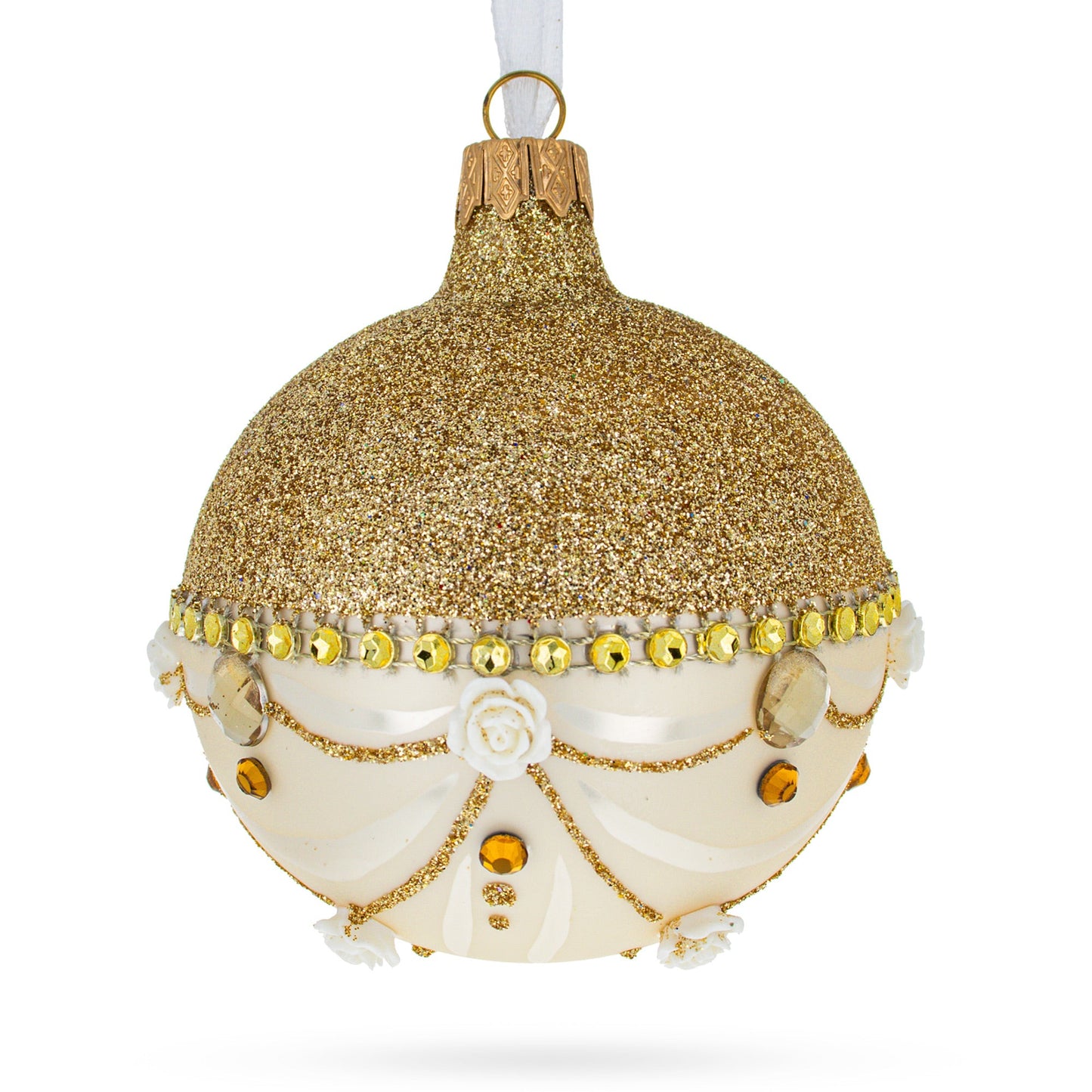Opulent Golden Chandelier Elegance Glass Ball Christmas Ornament 3.25 Inches