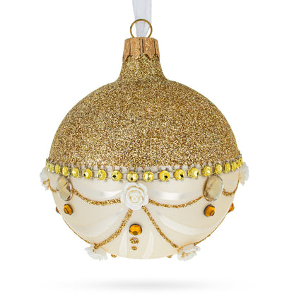 Opulent Golden Chandelier Elegance Glass Ball Christmas Ornament 3.25 Inches