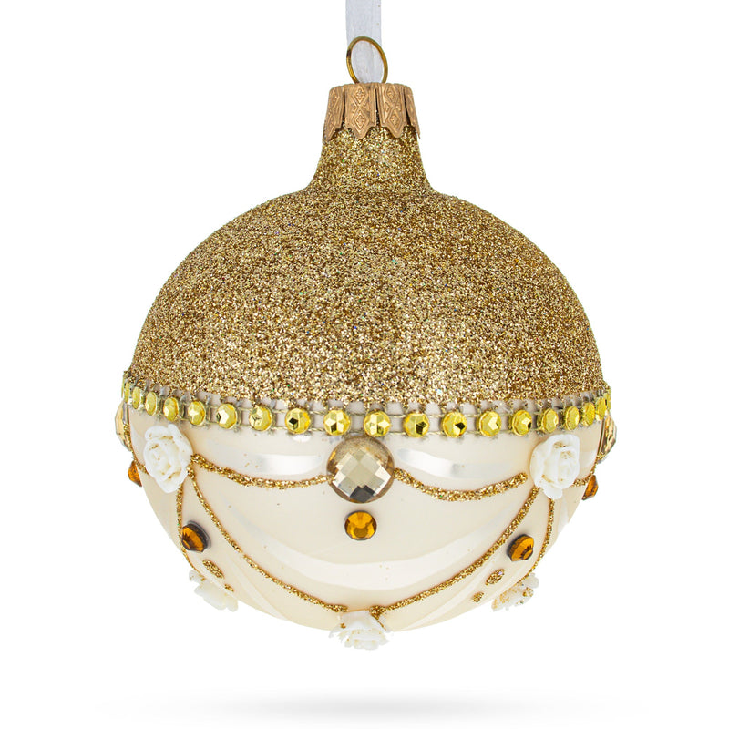 Opulent Golden Chandelier Elegance Glass Ball Christmas Ornament 3.25 Inches