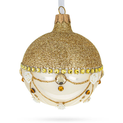 Opulent Golden Chandelier Elegance Glass Ball Christmas Ornament 3.25 Inches