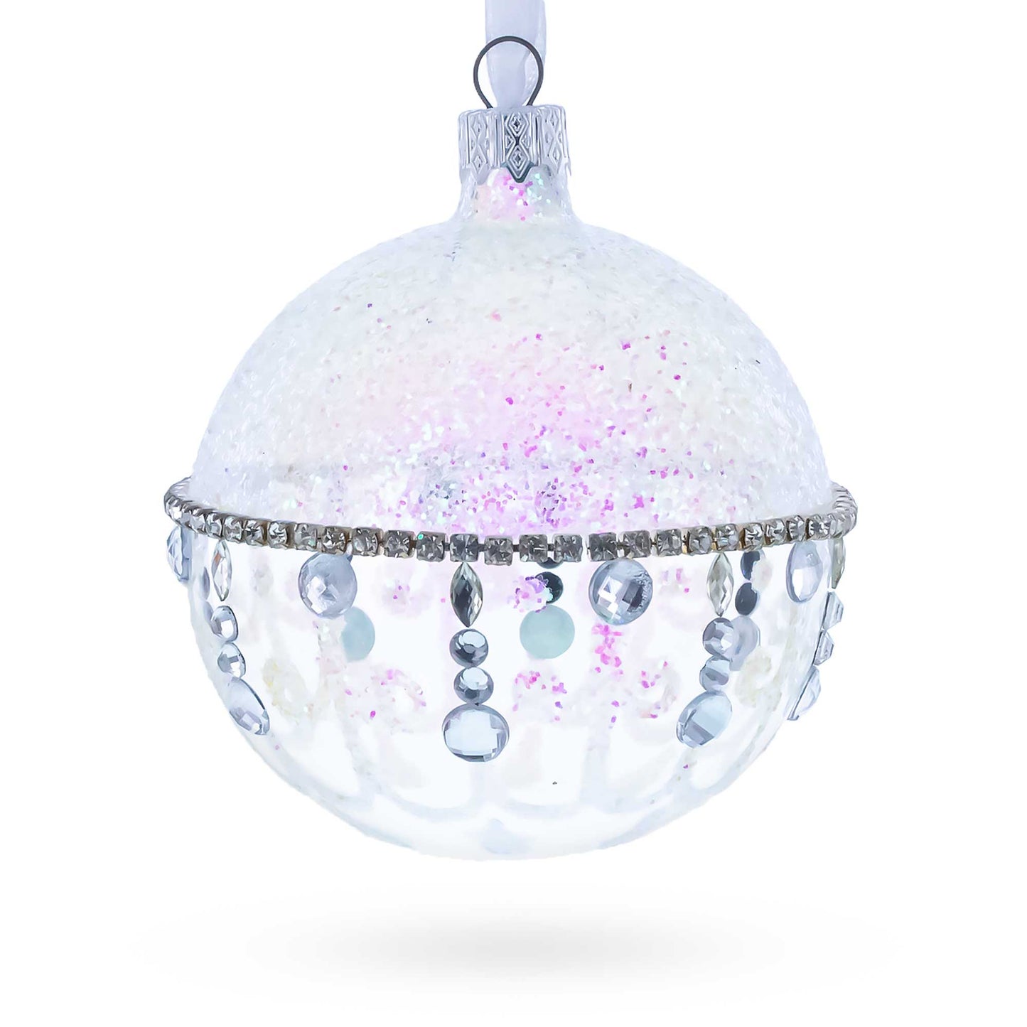 Diamond Chandelier on a Crystal Clear  Glass Ball Christmas Ornament 3.25 Inches