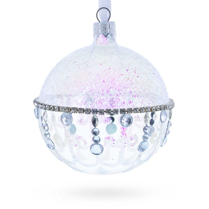 Diamond Chandelier on a Crystal Clear  Glass Ball Christmas Ornament 3.25 Inches
