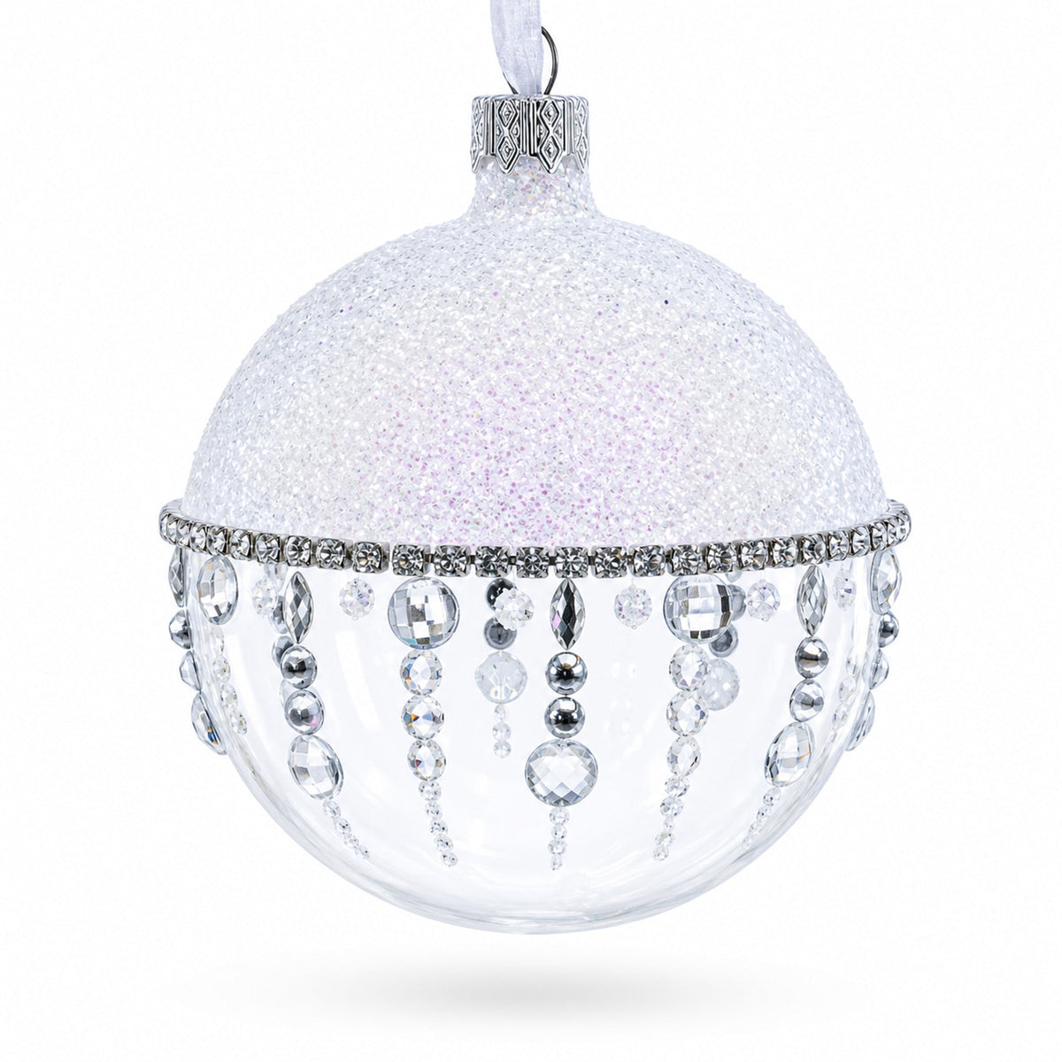 Diamond Chandelier on a Crystal Clear  Glass Ball Christmas Ornament 3.25 Inches