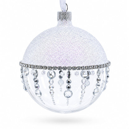 Diamond Chandelier on a Crystal Clear  Glass Ball Christmas Ornament 3.25 Inches