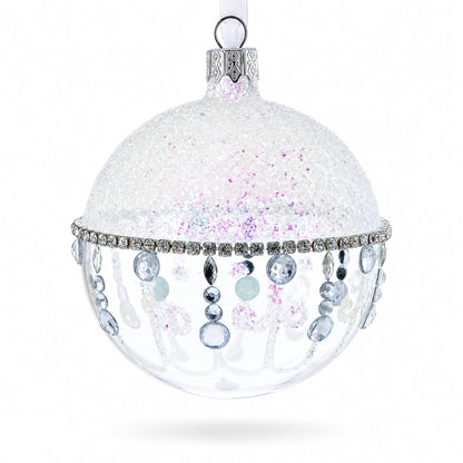 Diamond Chandelier on a Crystal Clear  Glass Ball Christmas Ornament 3.25 Inches