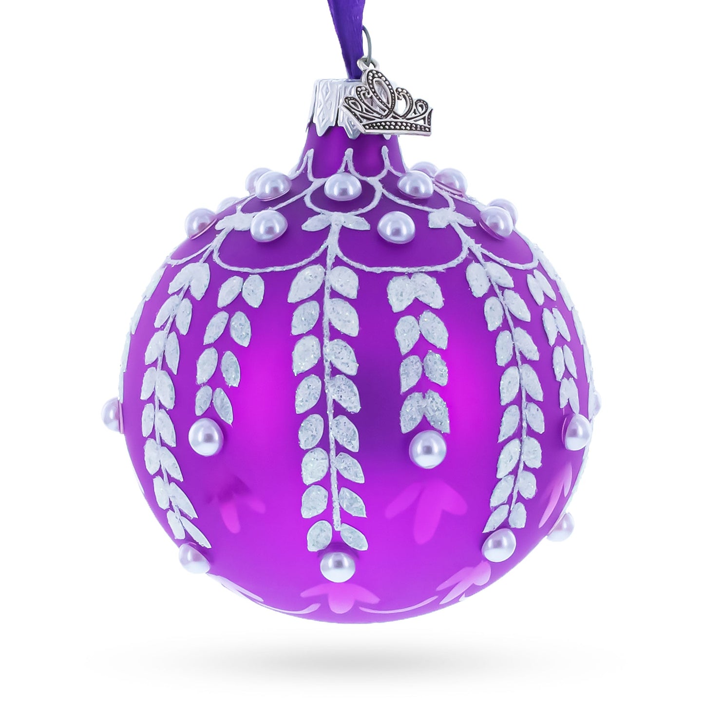 White Vines Entwined on a Lavender Dreamscape Glass Ball Christmas Ornament 3.25 Inches