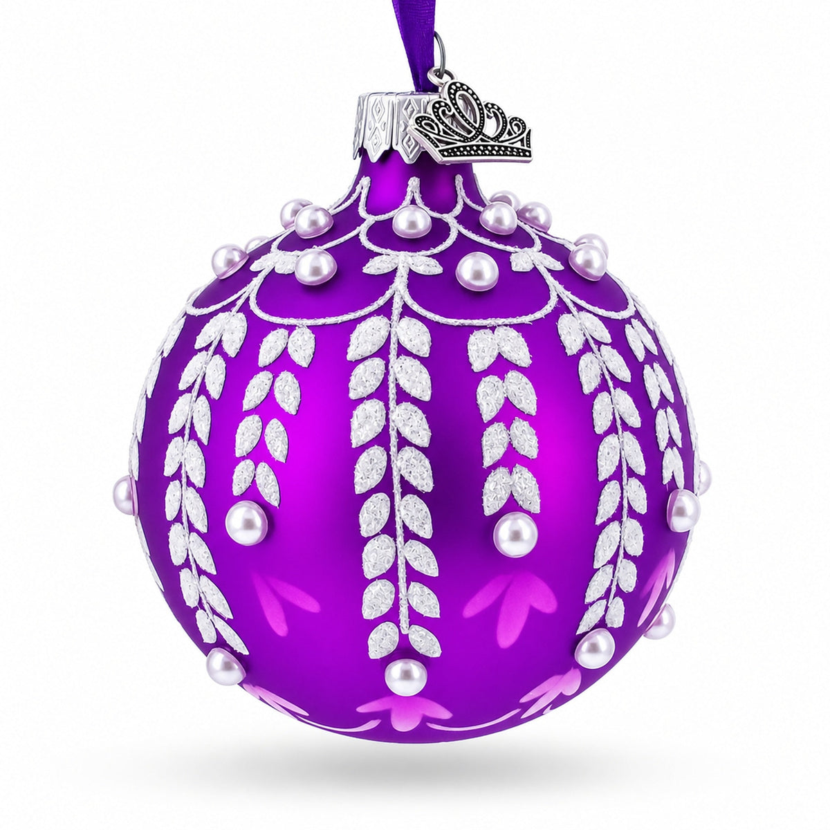 White Vines Entwined on a Lavender Dreamscape Glass Ball Christmas Ornament 3.25 Inches