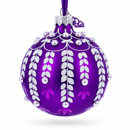 White Vines Entwined on a Lavender Dreamscape Glass Ball Christmas Ornament 3.25 Inches