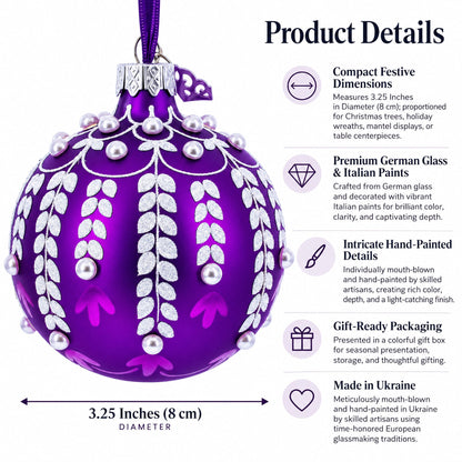 White Vines Entwined on a Lavender Dreamscape Glass Ball Christmas Ornament 3.25 Inches