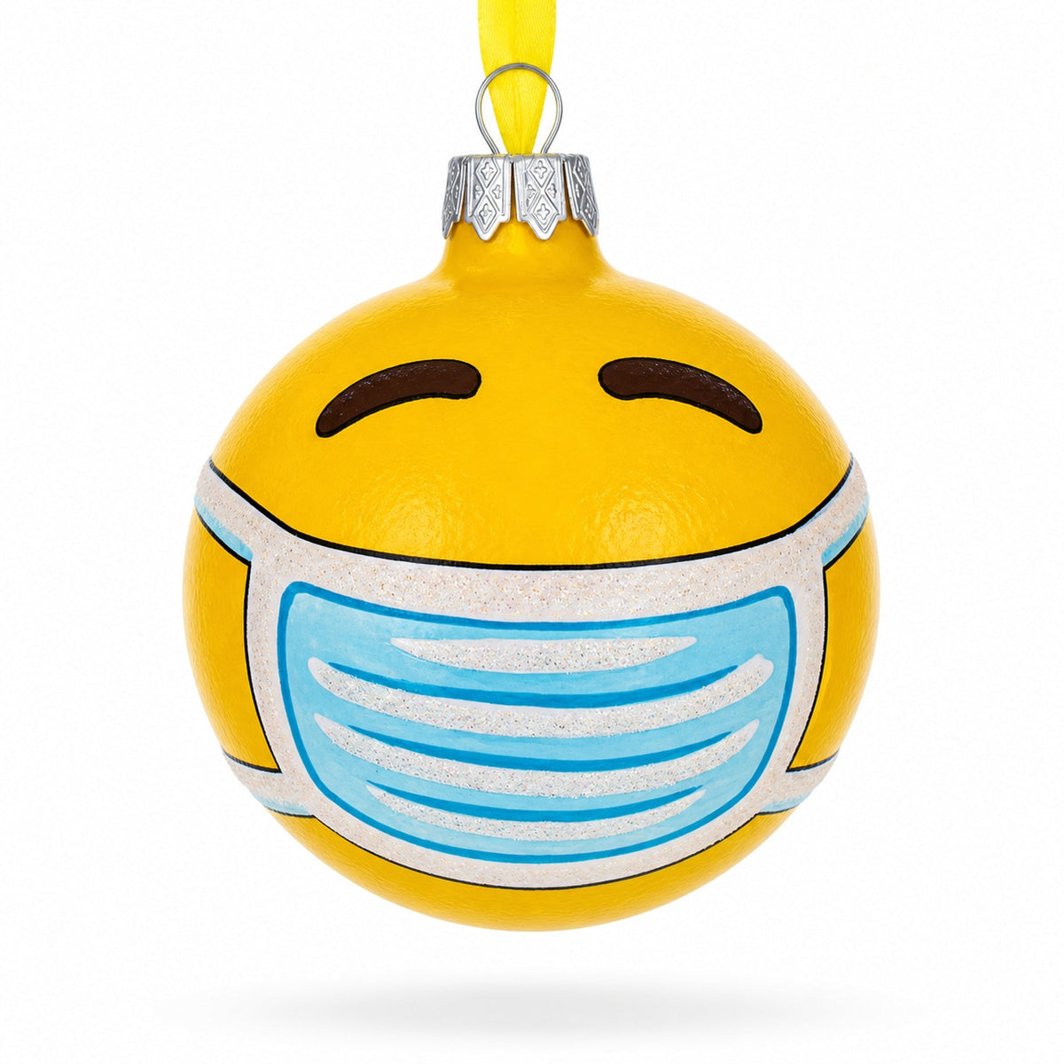 Masked Emotions of Quarantine Glass Ball Christmas Ornament 3.25 Inches