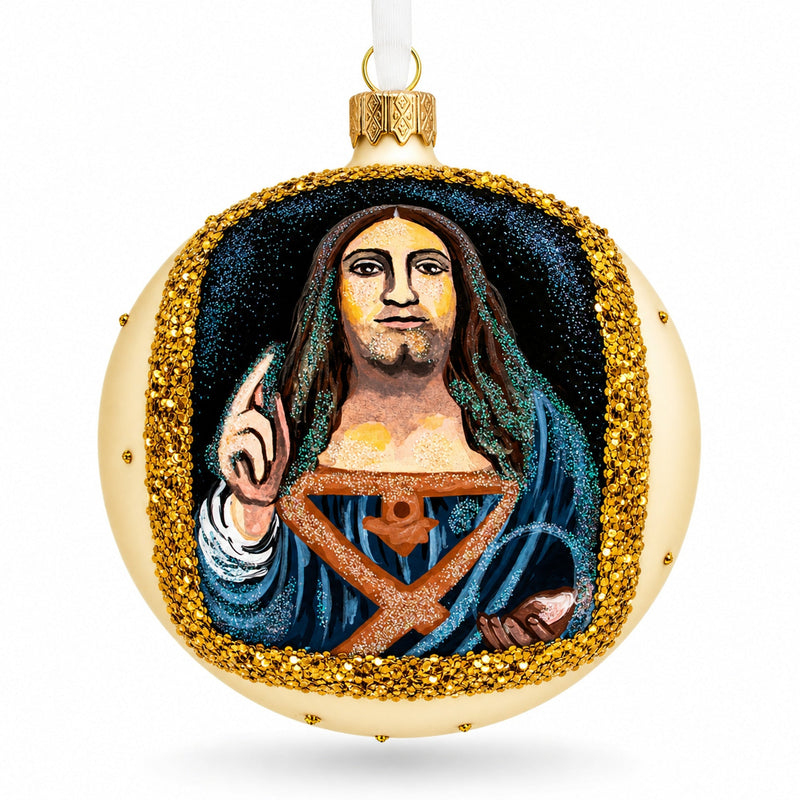 1500 'Salvator Mundi' Masterpiece by Leonardo da Vinci Glass Ball Christmas Ornament 4 Inches
