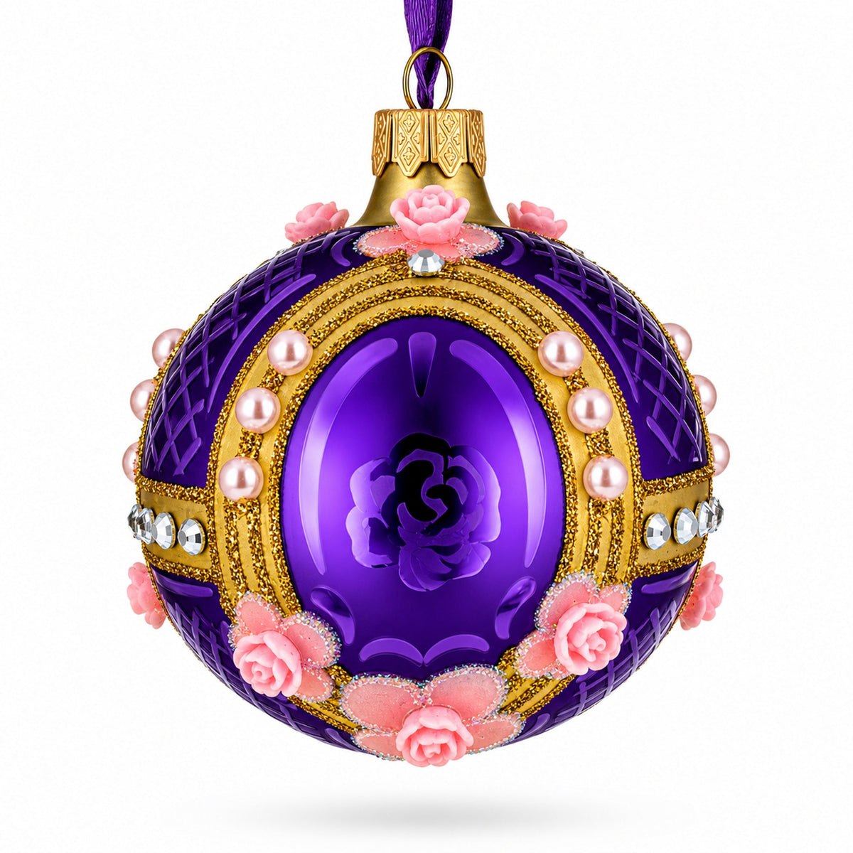 Milan Designer Luxury Earrings on Purple Glass Ball Christmas Ornament 3.25 Inches