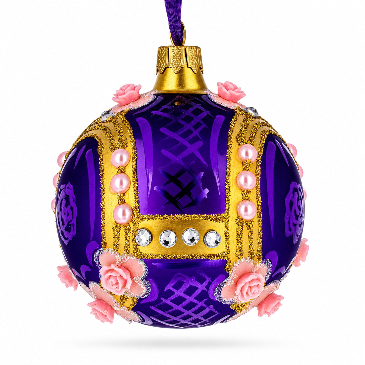 Milan Designer Luxury Earrings on Purple Glass Ball Christmas Ornament 3.25 Inches