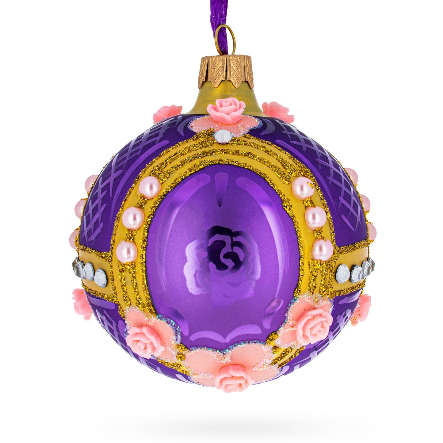 Milan Designer Luxury Earrings on Purple Glass Ball Christmas Ornament 3.25 Inches