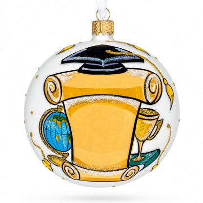 Cap and Tassel Commemorative Glass Ball Christmas Ornament 4 Inches.