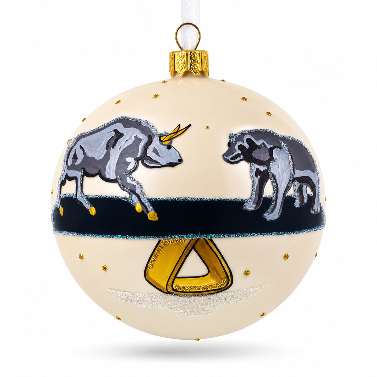Bear vs. Bull Glass Ball Christmas Ornament 4 Inches