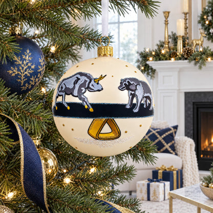 Bear vs. Bull Glass Ball Christmas Ornament 4 Inches