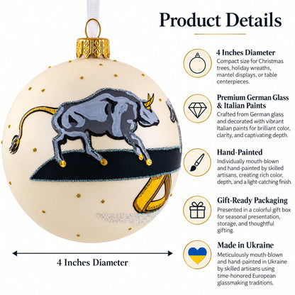 Bear vs. Bull Glass Ball Christmas Ornament 4 Inches