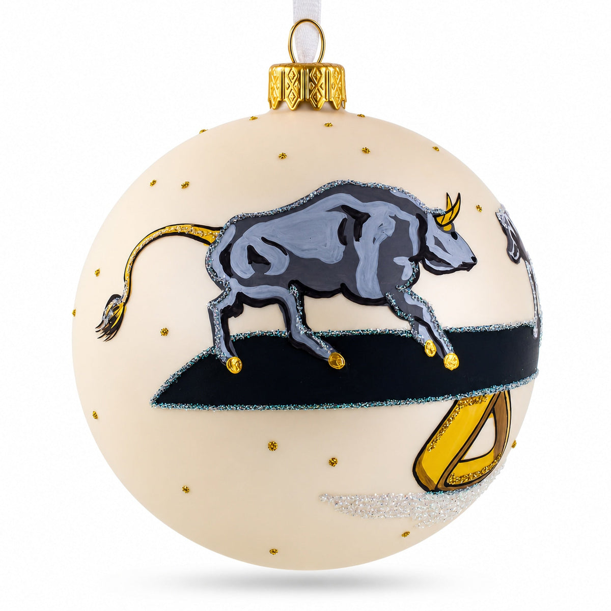 Bear vs. Bull Glass Ball Christmas Ornament 4 Inches