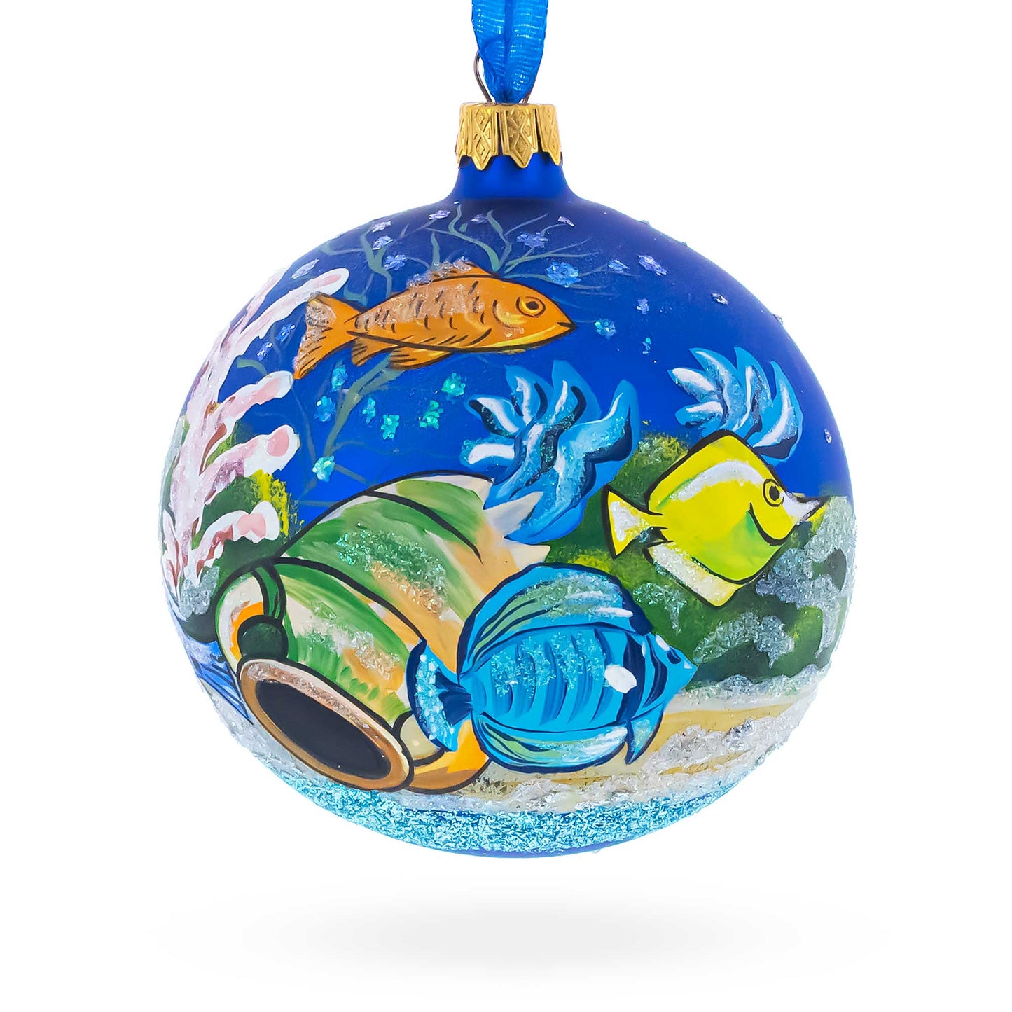 Tropical Aquarium Glass Ball Christmas Ornament 4 Inches