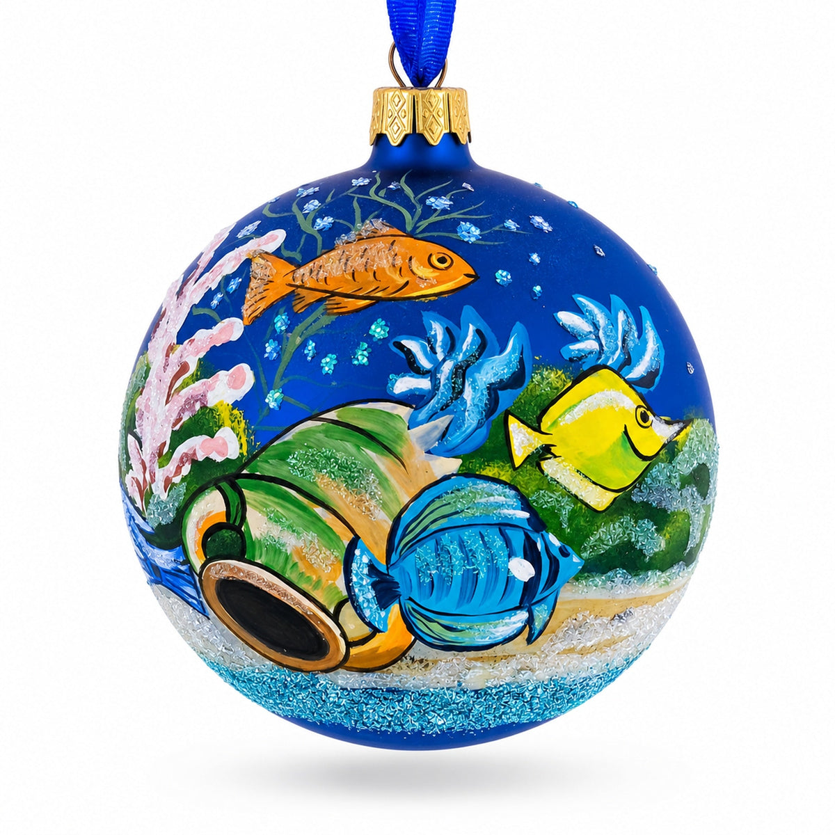 Tropical Aquarium Glass Ball Christmas Ornament 4 Inches