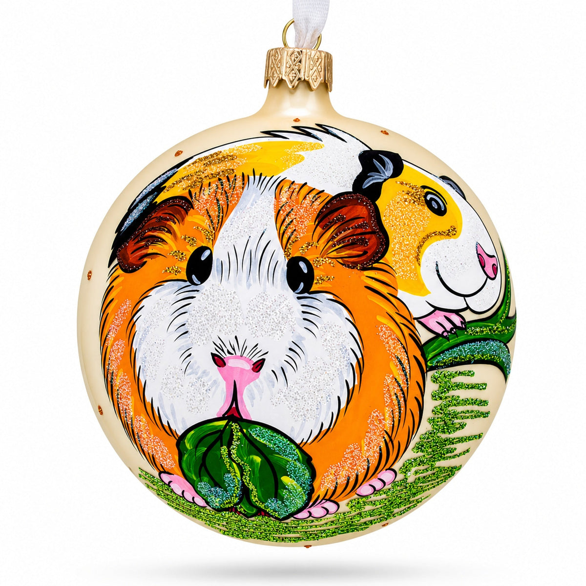 Guinea Pigs Glass Ball Christmas Ornament 4 Inches