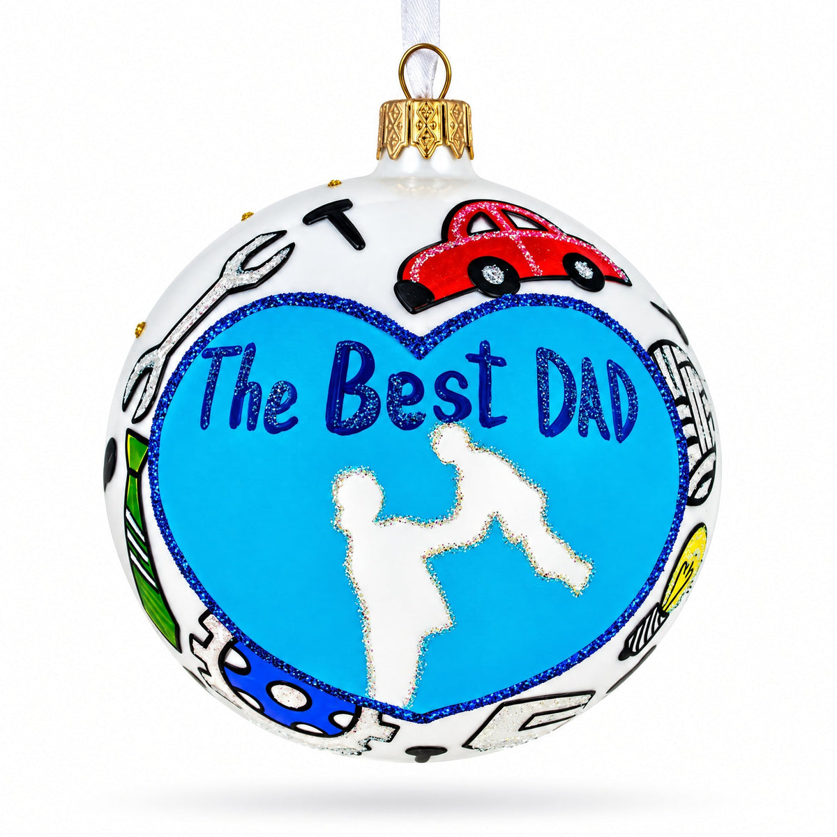 Father's Day 'The Best Dad'  Glass Ball Christmas Ornament 4 Inches