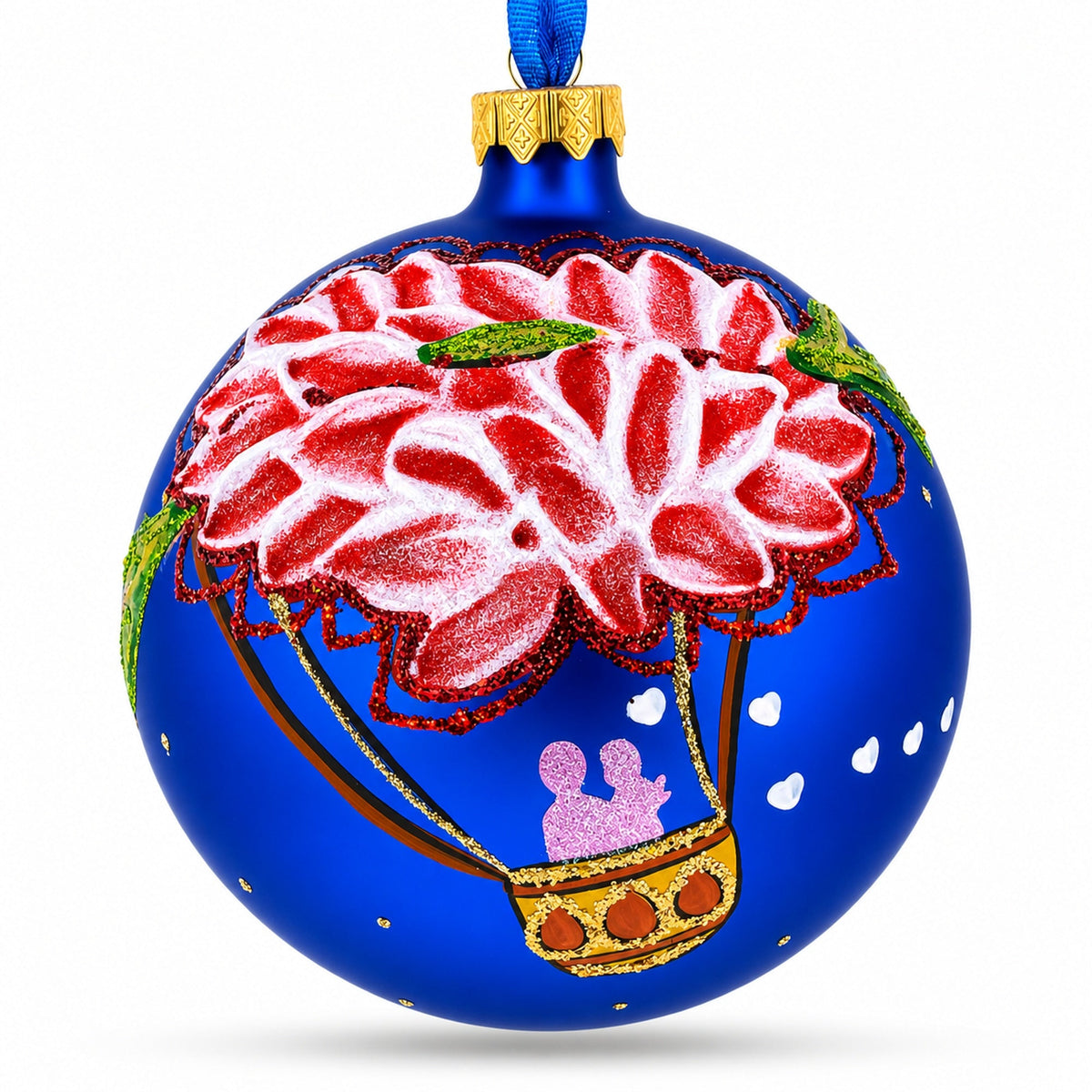 Romantic Hot Air Balloon Design Glass Ball Christmas Ornament 4 Inches