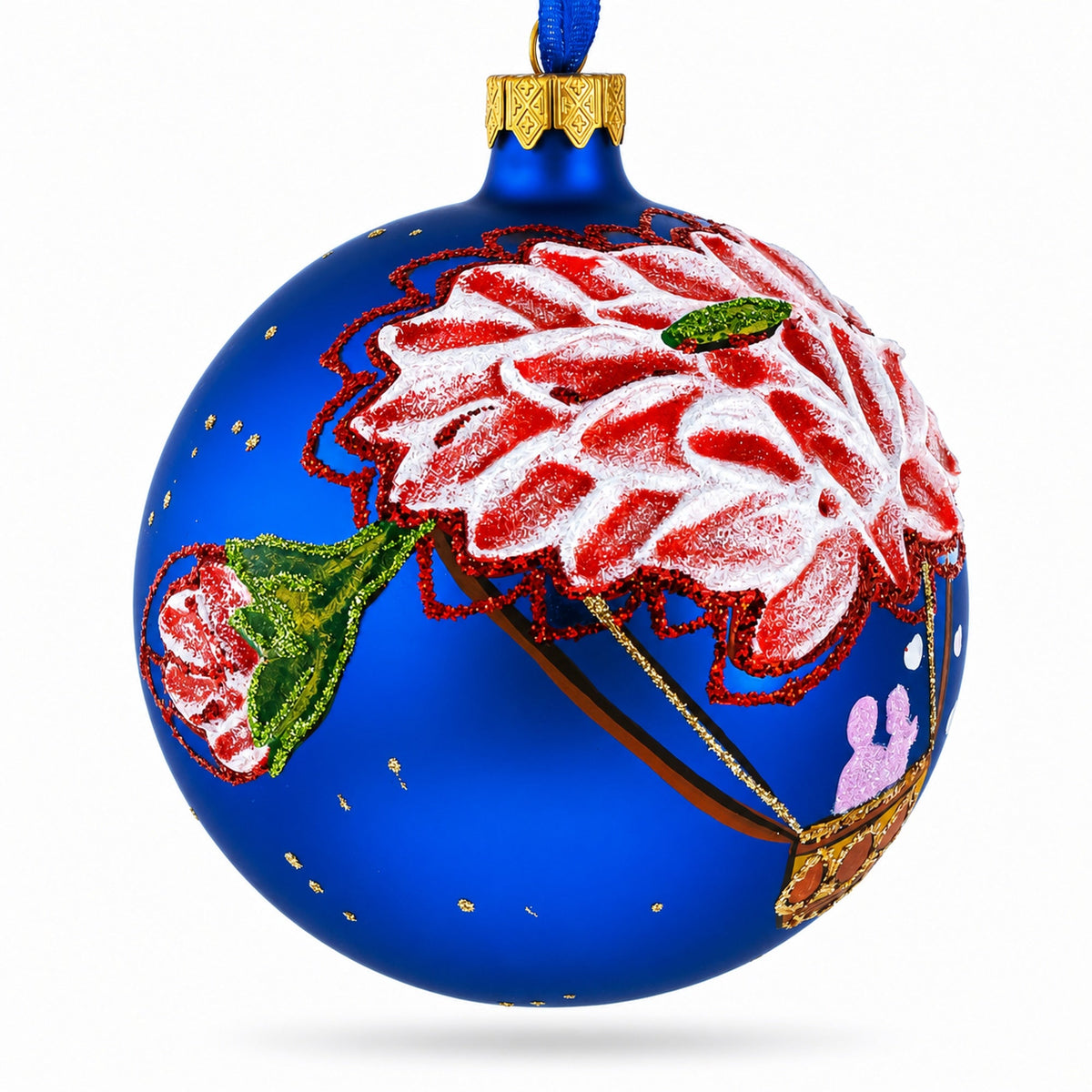 Romantic Hot Air Balloon Design Glass Ball Christmas Ornament 4 Inches