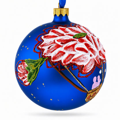 Romantic Hot Air Balloon Design Glass Ball Christmas Ornament 4 Inches