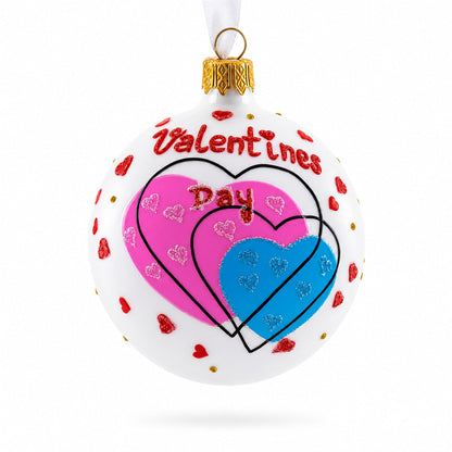 Valentine's Day Colorful Hearts Design Glass Ball Christmas Ornament 3.25 Inches