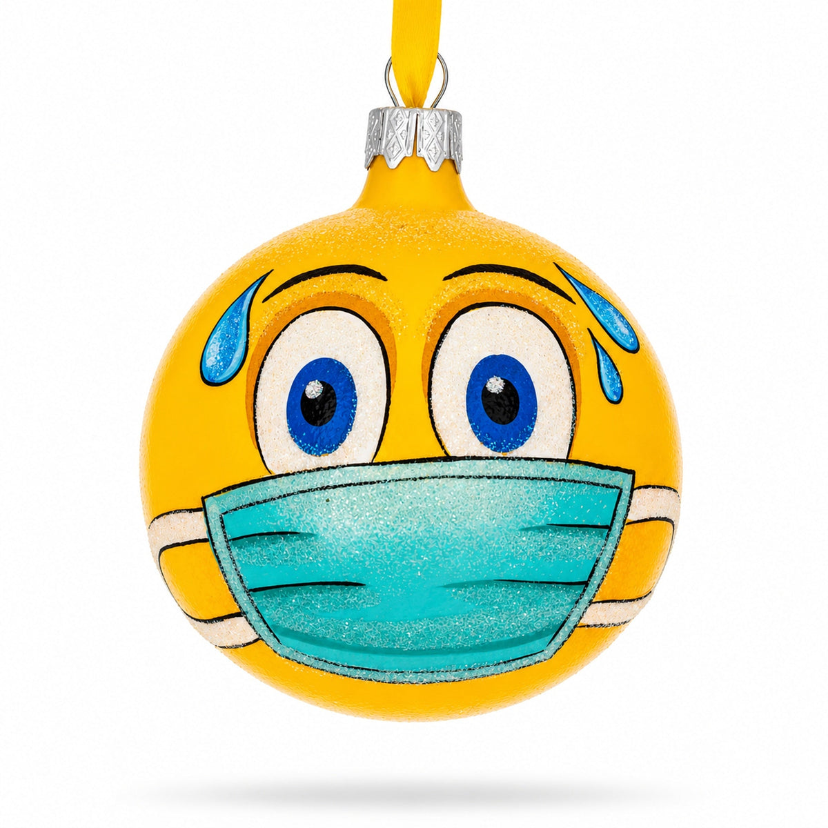 Facial Expressions in Mask Glass Ball Christmas Ornament 3.25 Inches